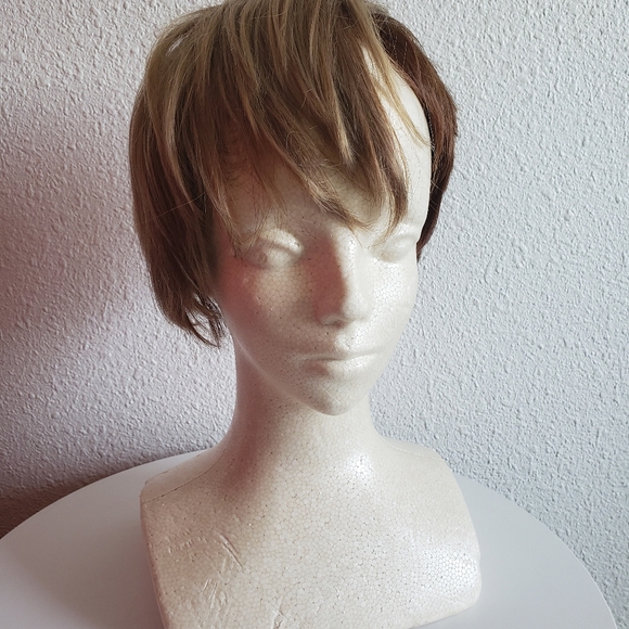 #New Short Pixie Cut Wig Mixed Blondy Brown Bangs Synthetic - Picture 8 of 12